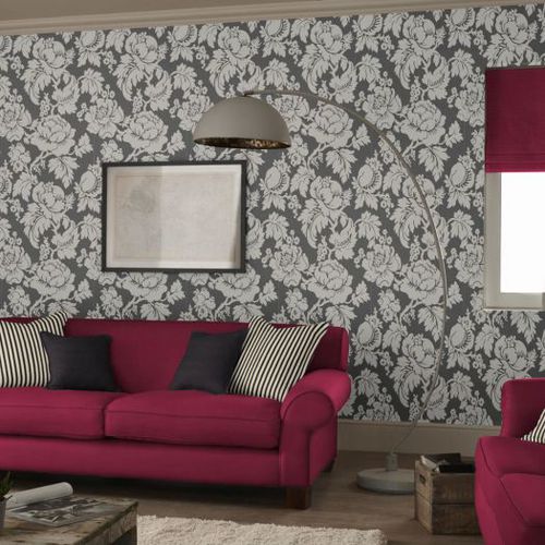 Moderne Tapete - WILDFLOWER - IAN MANKIN - Blumenmotiv / Damast-Motiv / Stoffoptik
