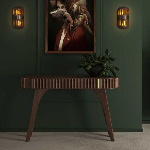 Moderner Konsolentisch - Robert - WOOD TAILORS CLUB - Nussbaum / Messing / Gestell aus Nussbaum