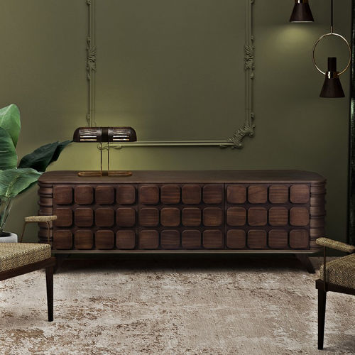 Modernes Sideboard - Elliott - WOOD TAILORS CLUB - Eiche / Nussbaum / gebürstetes Messing