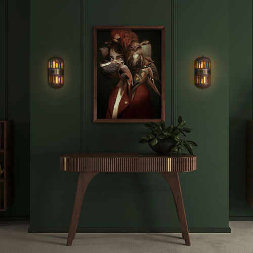 Moderne Wandleuchte - Turing - WOOD TAILORS CLUB - für den Innenraum / poliertes Messing / Nussbaum