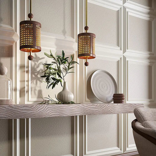 Hängelampe - Hamilton - WOOD TAILORS CLUB - Messing / Nussbaum / Rattan