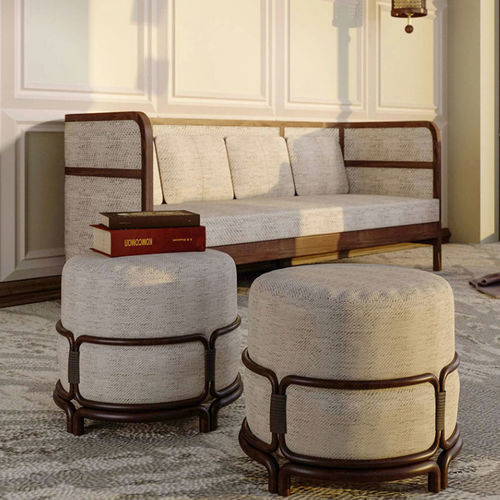 Moderner Hocker - Stefan - WOOD TAILORS CLUB - Leder / Leinen / Nussbaum