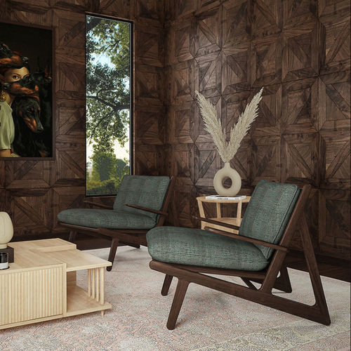 Moderner Sessel - Moore - WOOD TAILORS CLUB - Leinen / Nussbaum / mit abnehmbarem Kissen