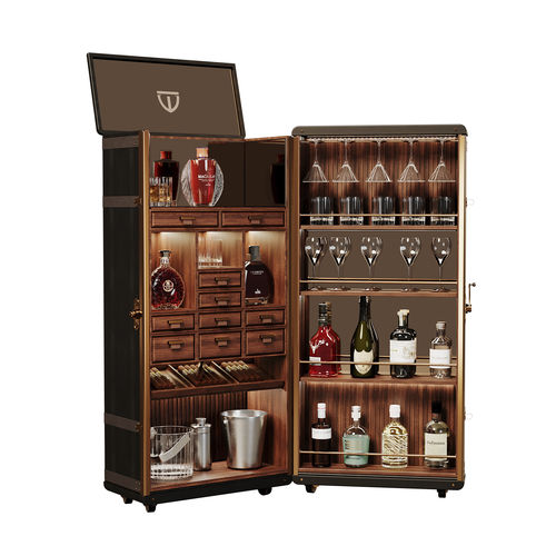 Moderner Barschrank - Bowmore - WOOD TAILORS CLUB - Nussbaum / Eiche / Messing