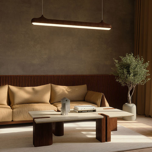 Moderner Couchtisch - Grenville - WOOD TAILORS CLUB - Nussbaum / Messing / Travertin