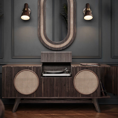 Modernes Sideboard - Harrison - WOOD TAILORS CLUB - Nussbaum / Rattan / Leder