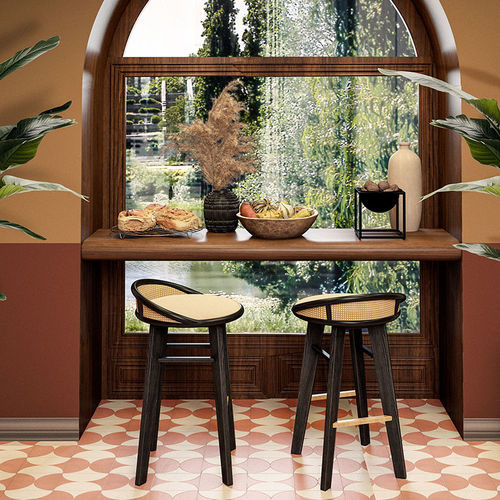 Moderner Barhocker - Brummell - WOOD TAILORS CLUB - Baumwolle / Nussbaum / Rattan