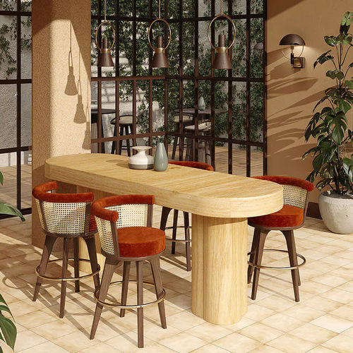 Moderner Barstuhl - George - WOOD TAILORS CLUB - für den Innenraum / Stoff / Rattan