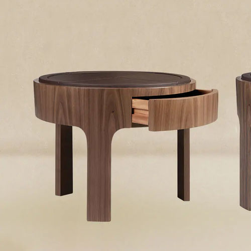 Moderner Nachttisch - Churchill - WOOD TAILORS CLUB - Nussbaum / Leder / Gestell aus Nussbaum