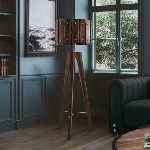 Bodenlampe - Charles - WOOD TAILORS CLUB - gebürstetes Messing / Nussbaum / modern