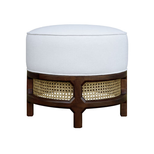 Moderner Hocker - George - WOOD TAILORS CLUB - Leinen / Gestell aus Nussbaum / Gestell aus Rattan