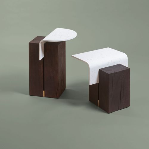 Moderner Beistelltisch - GHAN 92,8 - NOMA Editions - Recyclingkunststoff / Gestell aus Messing / Gestell aus Eiche