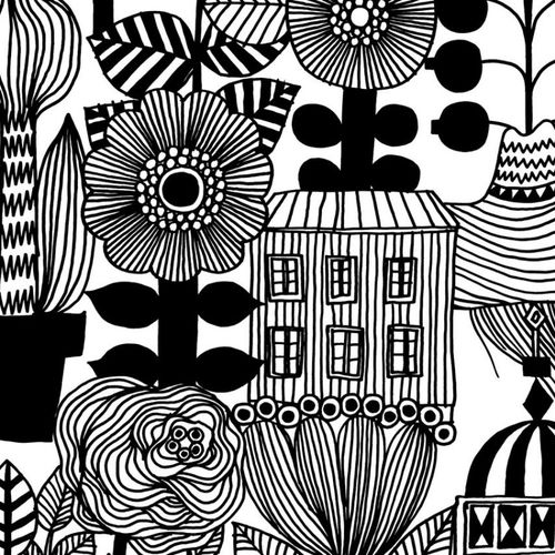 Moderne Tapete - LINTUKOTO - SIRPI - Vlies / Blumenmotiv / schwarz