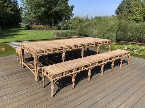 Moderne Tischgarnitur - RATTAN TABLE AND BENCH 300 - Defleure Home Collection - Rattan / für Außenbereich / für den Innenraum