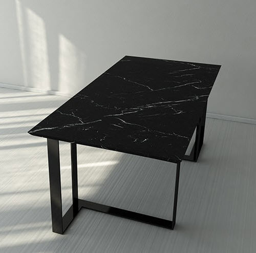Moderner Esstisch - RATIO - Trackdesign - Nussbaum / Marmor / Gestell aus bemaltem Stahl