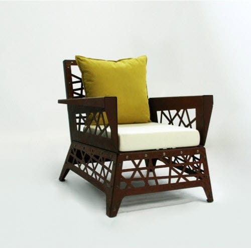 Moderner Sessel - MIKADO - Trackdesign - abperlendes Gewebe / COR-TEN®-Stahl / mit abnehmbarem Kissen