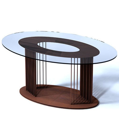 Moderner Couchtisch - OVOV - Trackdesign - Hartglas / Gestell aus COR-TEN®-Stahl / oval