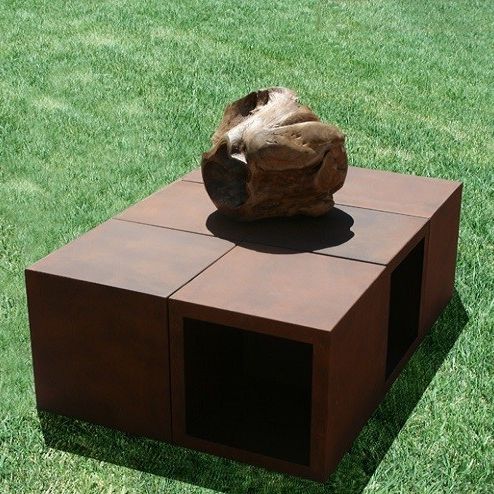 Moderner Couchtisch - CUBO MOVE - Trackdesign - COR-TEN®-Stahl / Gestell aus Stahl / quadratisch