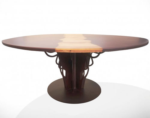 Moderner Tisch - Gea  - Trackdesign - Holz / Gestell aus COR-TEN®-Stahl / rund