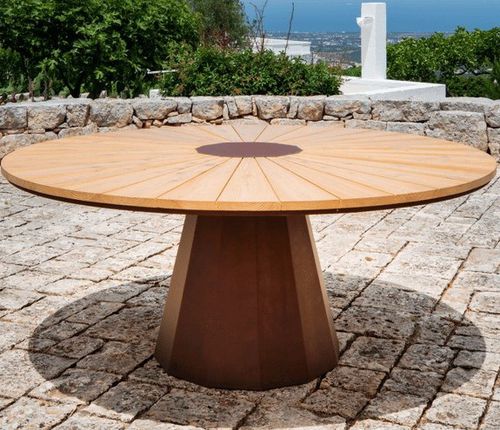 Moderner Tisch - SPICA - Trackdesign - Lärche / Gestell aus COR-TEN®-Stahl / rund