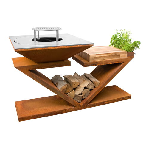 Holz-Gartengrill - G5 - ARTISS DESIGN - für professionellen Einsatz / mobil / Edelstahl