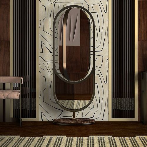 Standspiegel - HIDDEN - Porus studio - modern / oval / poliertes Messing