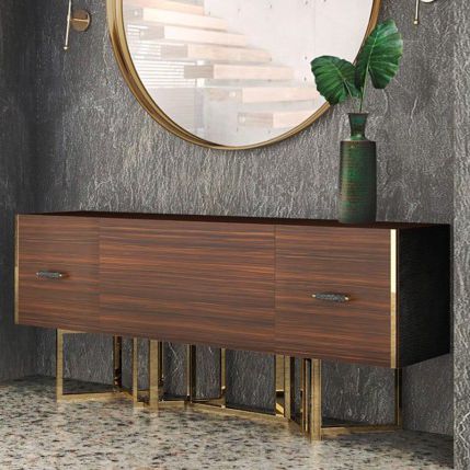 Modernes Sideboard - HANCOCK - Porus studio - Eiche / poliertes Messing / braun