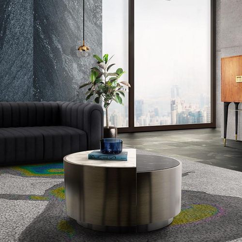 Moderner Couchtisch - WESTINGHOUSE - Porus studio - Marmor / Gestell aus lackiertem Holz / rund