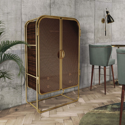 Kleiderschrank / Art Deco - COLUMBIA - Porus studio - Holz / Messing / mit Schiebetür