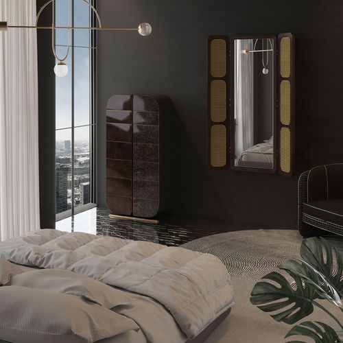 Hohe Kommode - WTC - Porus studio - modern / Nussbaum / hochglanzlackiertes Holz