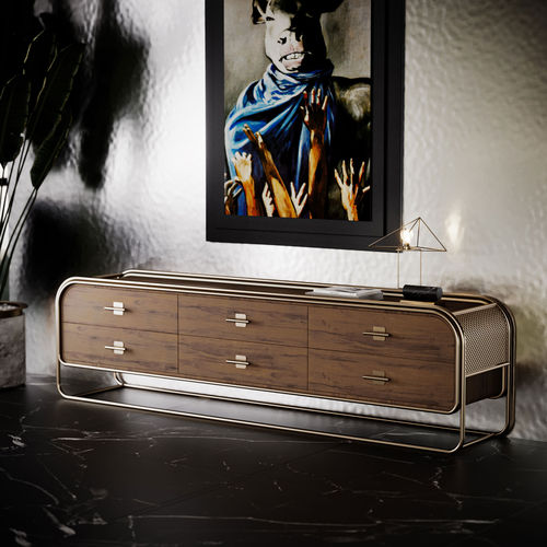 Kommode / Art Deco - COLUMBIA - Porus studio - Ebenholz / gebürstetes Messing / mit Kufengestell