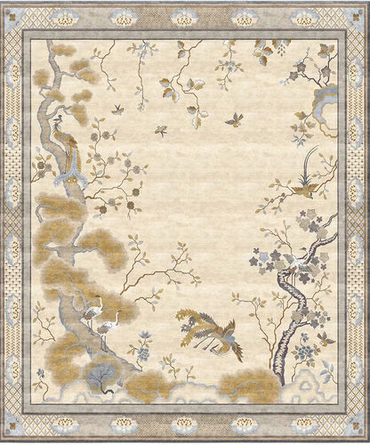 Moderner Teppich - Chinese Phoenix Celeste - Tapis Rouge - Blumenmotive / Seide / rechteckig