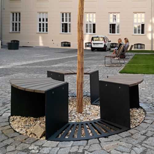 Rundes Baumgitter - SEGMO - STREETPARK s.r.o. - galvanisiertem Stahl / mit integrierter öffentlicher Bank / mit integriertem Fahrradständer