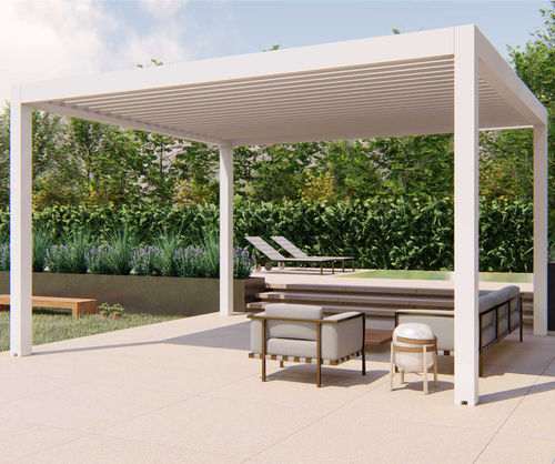 Selbsttragende Pergola - CLIMAX - RGM srl - aus lackiertem Aluminium / mit Sonnenschutzlamellen / motorisiert