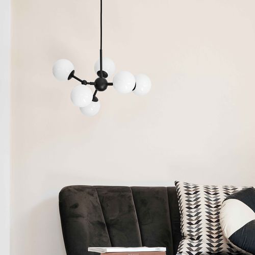 Moderner Kronleuchter - ATOM - Halo Design - Opalglas / Rauchglas / mit Glühlampe