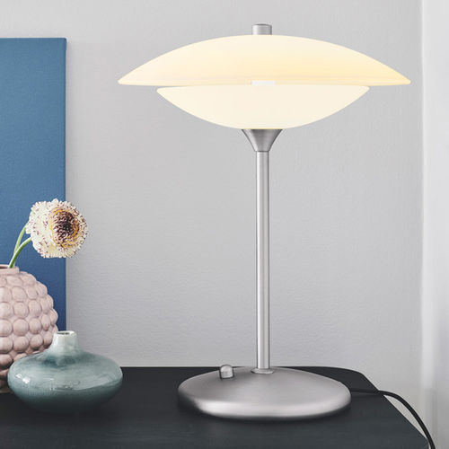 Tischlampe - BARONI  - Halo Design - gebürstetes Metall / Opalglas / modern