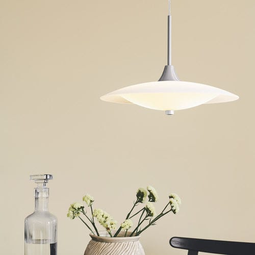 Hängelampe - BARONI  - Halo Design - gebürstetes Metall / Opalglas / modern