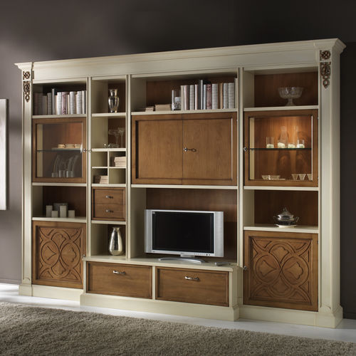 Klassische Wohnwand - F 03 - MOLETTA MOBILI - lackiertes Holz / Esche / Glas