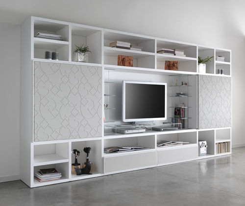 Moderne Wohnwand - ST 59 - MOLETTA MOBILI - Esche / Modul / mit integrierter Beleuchtung