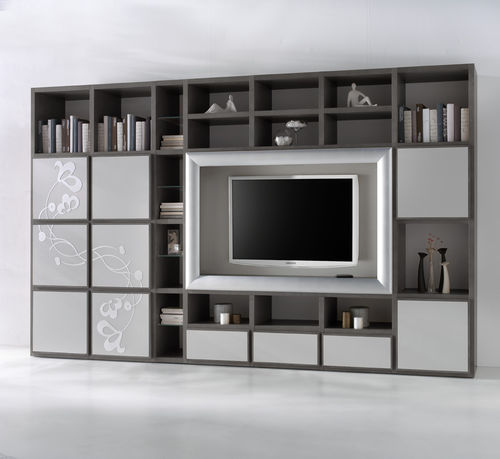 Moderne Wohnwand - ST 58 - MOLETTA MOBILI - Esche / Modul / mit Regal