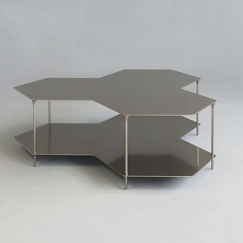 Moderner Couchtisch - Trexa - L'Alufacture - anodisiertes Aluminium / Gestell aus anodisiertem Aluminium / sechseckig