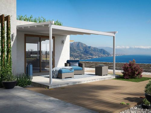 Angebaute Pergola - DOLÇA EVO - ILISUN - Aluminium / Edelstahl / mit Stoffüberdachung