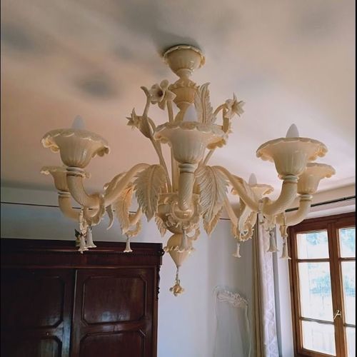 Klassischer Kronleuchter - ALGIEBA AMBRA - BOTTEGA VENEZIANA - geblasenes Glas / Muranoglas / 6 Glühbirnen