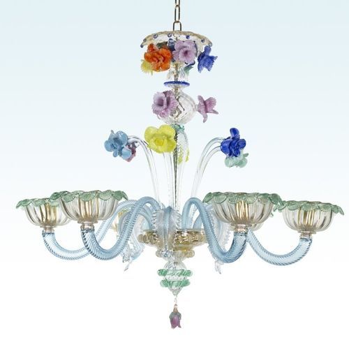 Klassischer Kronleuchter - AZZURRO - BOTTEGA VENEZIANA - geblasenes Glas / Muranoglas / 6 Glühbirnen