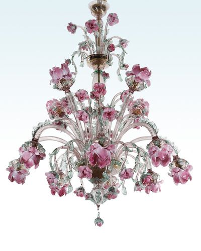 Klassischer Kronleuchter - ROSETO-12 - BOTTEGA VENEZIANA - geblasenes Glas / Muranoglas / 12 Glühbirnen