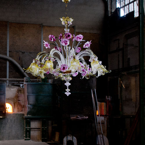 Klassischer Kronleuchter - FLEUR SECOLO - BOTTEGA VENEZIANA - geblasenes Glas / Muranoglas / 8 Glühbirnen