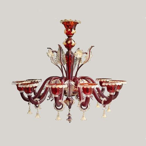 Klassischer Kronleuchter - ALGIEBA-ROSSO - BOTTEGA VENEZIANA - geblasenes Glas / Muranoglas / 12 Glühbirnen