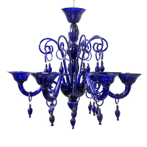 Klassischer Kronleuchter - Blue Moon - BOTTEGA VENEZIANA - geblasenes Glas / Muranoglas / 6 Glühbirnen