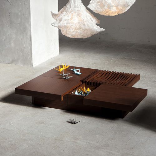 Couchtisch / originelles Design - BARRINGER CR - CondeHouse - Eiche / Nussbaum / Gestell aus Eiche
