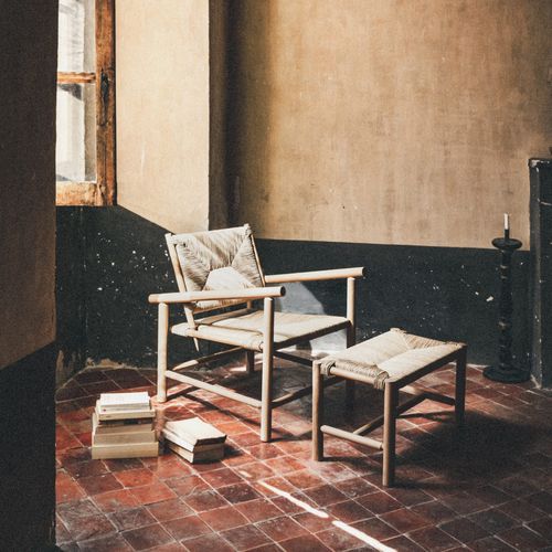 Moderner Sessel - BERGIERIO - Midi - Stroh / Eiche / Bergère-Stil
